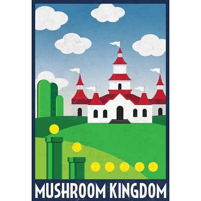 13x19 Mushroom Kingdom Retro Travel Poster 0