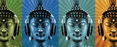 Buddha Buddah Wearing Headphones Quad Decorative Music Art Poster Print 12x36 0