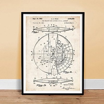 Flying Saucer Us Air Force Aircraft Ufo Alien Patent Print 18x24 Poster Price Gift 1963 Unframed 0
