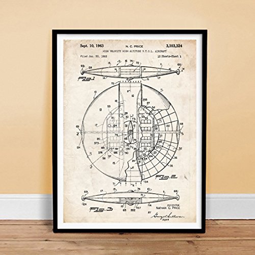 FLYING-SAUCER-US-AIR-FORCE-AIRCRAFT-UFO-ALIEN-PATENT-PRINT-18X24-POSTER-PRICE-GIFT-1963-UNFRAMED-0