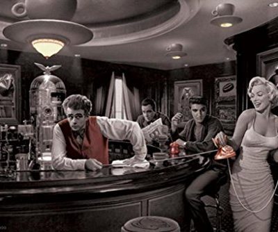 Java Dreams With James Dean Marilyn Monroe Elvis Presley And Humphrey Bogart By Chris Consani 36x24 Art Print Poster Wall Decor Celebrity Movie Stars At Coffee Bar Icons Hollywood 0