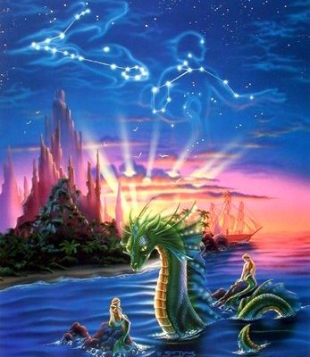 Lady Mermaid And Ocean Dragon Sue Dawe Fantasy Wall Decor Art Print Poster 16x20 0