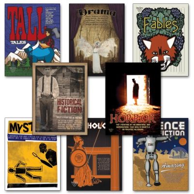 Literary Genres Educational Poster Series Literary Arts Prints Featuring Drama Fables Historical Fiction Horror Science Fiction Mythology Mystery And Tall Tales 0