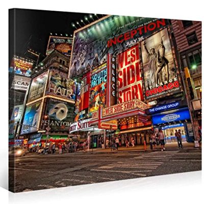 Musical Broadway Premium Canvas Art Print 40x30 Inch Large New York Cityscape Wall Art Deco Canvas Picture Stretched On Wooden Frame As Modern Gallery Artwork E6121 0