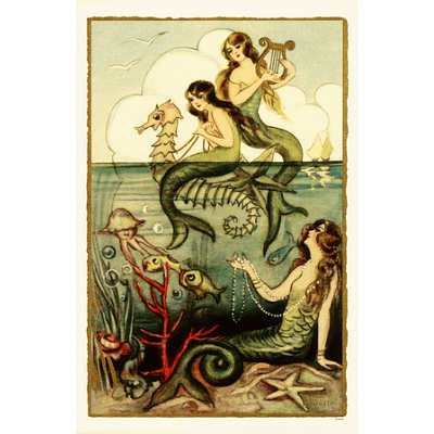 Mermaids-Three-Mermaids-Art-Print-Poster-11x17-custom-fit-with-RichAndFramous-Black-11-inch-Poster-Hangers-0