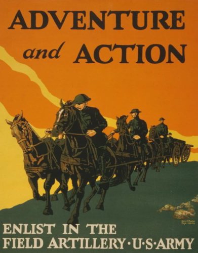 World-War-I-Poster-Adventure-and-action-Enlist-in-the-field-artillery-US-Army-0